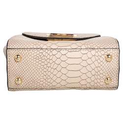 Pre Owned Zac Posen Beige Croc Embossed Leather Mini Eartha Top Handle Bag