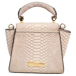 Pre Owned Zac Posen Beige Croc Embossed Leather Mini Eartha Top Handle Bag