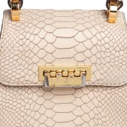 Pre Owned Zac Posen Beige Croc Embossed Leather Mini Eartha Top Handle Bag