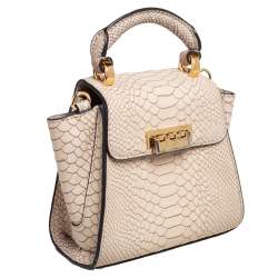 Pre Owned Zac Posen Beige Croc Embossed Leather Mini Eartha Top Handle Bag