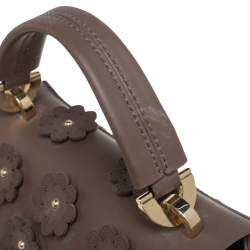 Pre Owned Zac Posen Dark Beige Floral Applique Leather Eartha Top Handle Bag