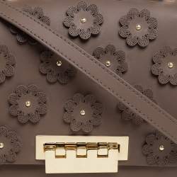 Pre Owned Zac Posen Dark Beige Floral Applique Leather Eartha Top Handle Bag