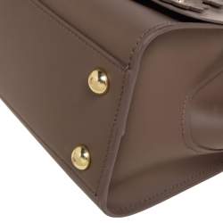 Pre Owned Zac Posen Dark Beige Floral Applique Leather Eartha Top Handle Bag