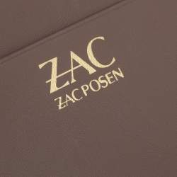 Pre Owned Zac Posen Dark Beige Floral Applique Leather Eartha Top Handle Bag