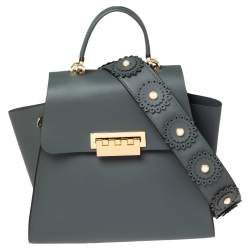 Zac Posen Grey/Burgundy Suede and Patent Leather Mini Eartha Iconic Top  Handle Bag Zac Posen