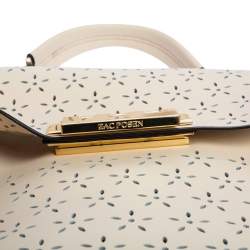 Zac Posen Cream Perforated Leather Eartha Top Handle Bag
