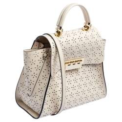 Zac Posen Cream Perforated Leather Eartha Top Handle Bag