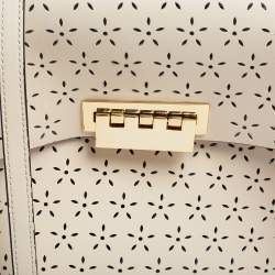 Zac Posen Cream Perforated Leather Eartha Top Handle Bag