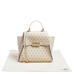 Zac Posen Cream Perforated Leather Eartha Top Handle Bag