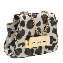Zac Posen White Leopard Print Coated Canvas Mini Eartha Shoulder Bag