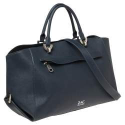 Zac Posen Navy Blue Saffiano Leather Front Zip Tote