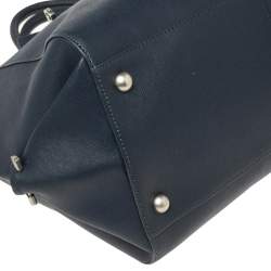 Zac Posen Navy Blue Saffiano Leather Front Zip Tote