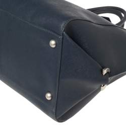 Zac Posen Navy Blue Saffiano Leather Front Zip Tote