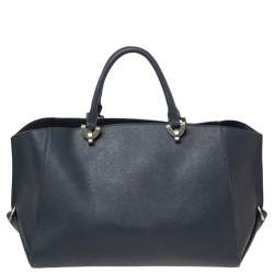 Zac Posen Navy Blue Saffiano Leather Front Zip Tote