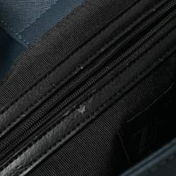 Zac Posen Navy Blue Saffiano Leather Front Zip Tote