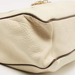 Zac Posen Off White/Brown Grained Leather Frame Tote