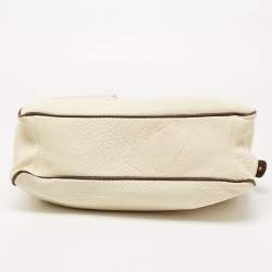 Zac Posen Off White/Brown Grained Leather Frame Tote