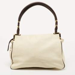 Zac Posen Off White/Brown Grained Leather Frame Tote