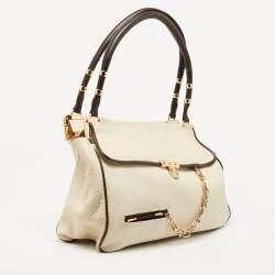 Zac Posen Off White/Brown Grained Leather Frame Tote