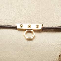 Zac Posen Off White/Brown Grained Leather Frame Tote
