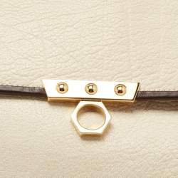 Zac Posen Off White/Brown Grained Leather Frame Tote