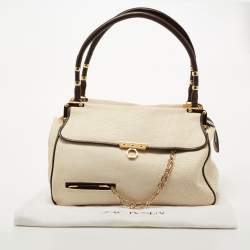 Zac Posen Off White/Brown Grained Leather Frame Tote