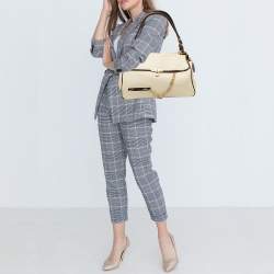 Zac Posen Off White/Brown Grained Leather Frame Tote
