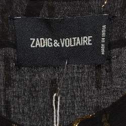 Pre Owned Zadig & Voltaire Black/Gold Crepe Rool Shiny Ruffled Dress M