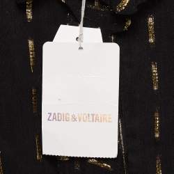 Pre Owned Zadig & Voltaire Black/Gold Crepe Rool Shiny Ruffled Dress M