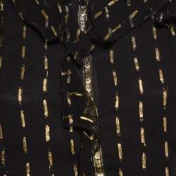 Pre Owned Zadig & Voltaire Black/Gold Crepe Rool Shiny Ruffled Dress M