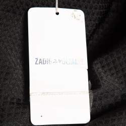 Pre Owned Zadig & Voltaire Black Textured Cotton Blend Trim Detail Studded Mini Dress M