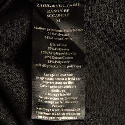 Pre Owned Zadig & Voltaire Black Textured Cotton Blend Trim Detail Studded Mini Dress M