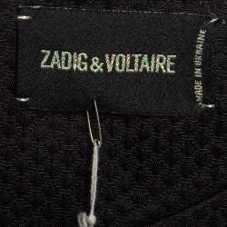 Pre Owned Zadig & Voltaire Black Textured Cotton Blend Trim Detail Studded Mini Dress M