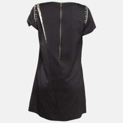 Pre Owned Zadig & Voltaire Black Textured Cotton Blend Trim Detail Studded Mini Dress M