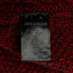 Pre Owned Zadig & Voltaire Burgundy Rib Knit Shawl Collar Mystic Cardigan M/L