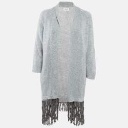 Zadig & Voltaire Delux Grey Cashmere Knit Open Front Fringed Cardigan XS/S