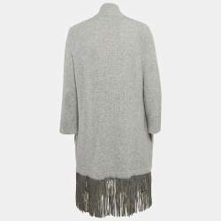 Zadig & Voltaire Delux Grey Cashmere Knit Open Front Fringed Cardigan XS/S