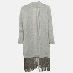 Zadig & Voltaire Delux Grey Cashmere Knit Open Front Fringed Cardigan XS/S