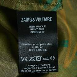 Pre Owned Zadig & Voltaire Green Teen Jungle Print Silk Ruffled Top L