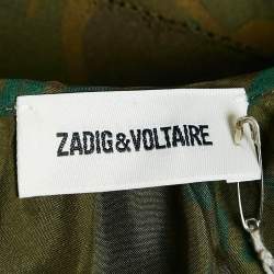 Pre Owned Zadig & Voltaire Green Teen Jungle Print Silk Ruffled Top L