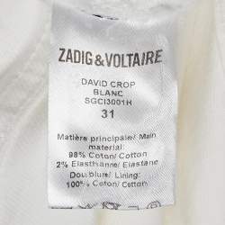 Zadig & Voltaire White Denim Frayed Hem David Jeans L Waist 31"
