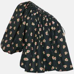 Pre Owned Zadig & Voltaire Black Hearts Print Cotton One Shoulder Coeur Top L