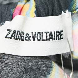 Pre Owned Zadig & Voltaire Black Hearts Print Cotton One Shoulder Coeur Top L