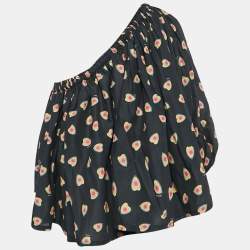 Pre Owned Zadig & Voltaire Black Hearts Print Cotton One Shoulder Coeur Top L