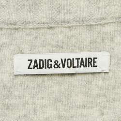 Zadig & Voltaire Grey/Navy Blue Wool Round Neck Rod Jumper XL