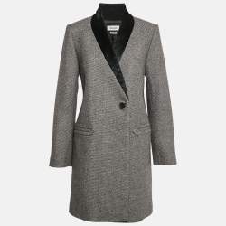 Zadig & Voltaire Black/White Patterned Wool Fur Trim Collar Marquis Coat M