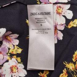 مملوكة مسبقًا Zadig & Voltaire Black Floral Print Silk Pleated Button Front Maxi Dress S