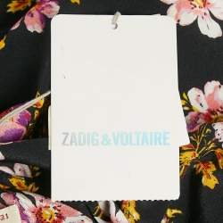 Pre Owned Zadig & Voltaire Black Floral Print Silk Pleated Rabbi Peonies Show Short Dress L