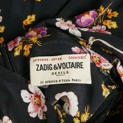 Pre Owned Zadig & Voltaire Black Floral Print Silk Pleated Rabbi Peonies Show Short Dress L
