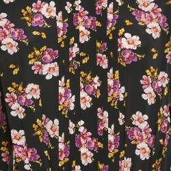 Pre Owned Zadig & Voltaire Black Floral Print Silk Pleated Rabbi Peonies Show Short Dress L